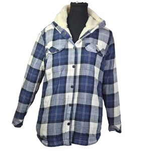 Wind River Bkue Plaid Utility Jacket with Sherpa Lining And Hood Size L
